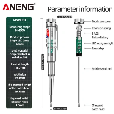 ZoeRax Tester 24-250V Đầu dò tuốc nơ vít cảm ứng, đèn báo âm thanh và ánh sáng- Bút kiểm tra báo động 40.590₫ 2