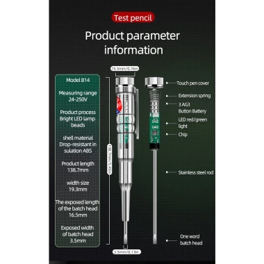 ZoeRax Tester 24-250V Đầu dò tuốc nơ vít cảm ứng, đèn báo âm thanh và ánh sáng- Bút kiểm tra báo động 40.590₫ 8