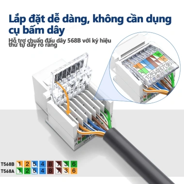 ZoeRax Tool-Less RJ45 Keystone Jack Cat6/Cat5e - Không Đục Lỗ, Dễ Lắp, Bộ Ghép Nối Mô-đun UTP LAN, Giá 60,499₫ 2 ZoeRax Tool-Less RJ45 Keystone Jack Cat6/Cat5e - Không Đục Lỗ, Dễ Lắp, Bộ Ghép Nối Mô-đun UTP LAN, Giá 60,499₫ 2