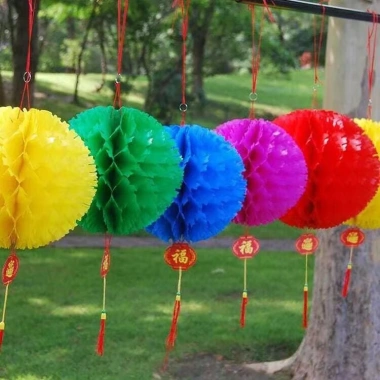 10 Đèn lồng trang trí 5 màu đa kích thước 22-38cm lễ hội Trung Thu Tết giá 39.990