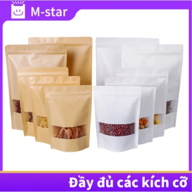 10 túi giấy kraft khóa kéo có cửa sổ: Đựng hạt, đồ ăn nhẹ, giá 10.000 VND 10 túi giấy kraft khóa kéo có cửa sổ: Đựng hạt, đồ ăn nhẹ, giá 10.000 VND