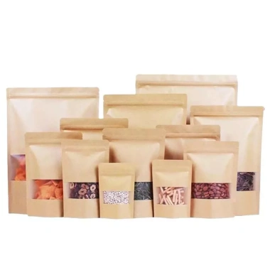 10 túi giấy kraft khóa kéo có cửa sổ: Đựng hạt, đồ ăn nhẹ, giá 10.000 VND