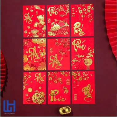 100 Bao Lì Xì 2.026 Vỏ Nhung Đỏ In Nổi Nhiều Chữ, Câu Chúc - 120gsm Giá Rẻ 15.200₫