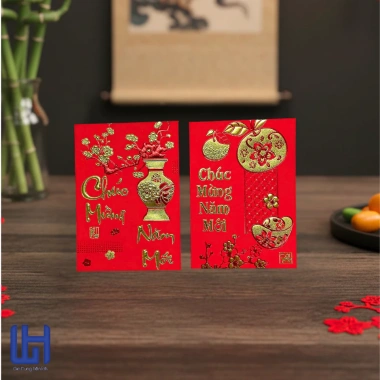 100 Bao Lì Xì 2.026 Vỏ Nhung Đỏ In Nổi Nhiều Chữ, Câu Chúc - 120gsm Giá Rẻ 15.200₫