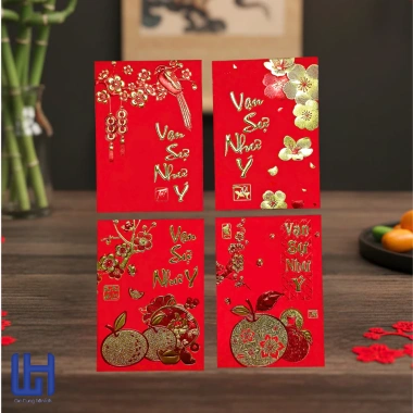 100 Bao Lì Xì 2.026 Vỏ Nhung Đỏ In Nổi Nhiều Chữ, Câu Chúc - 120gsm Giá Rẻ 15.200₫