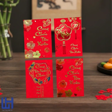 100 Bao Lì Xì 2.026 Vỏ Nhung Đỏ In Nổi Nhiều Chữ, Câu Chúc - 120gsm Giá Rẻ 15.200₫
