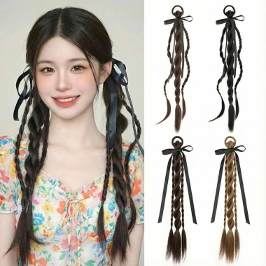 2 Tóc Giả Đuôi Ngựa Bím Xoắn Gấu Vòng Trước Tự Nhiên - Giá 78.000đ