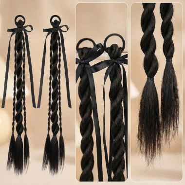 2 Tóc Giả Đuôi Ngựa Bím Xoắn Gấu Vòng Trước Tự Nhiên - Giá 78.000đ