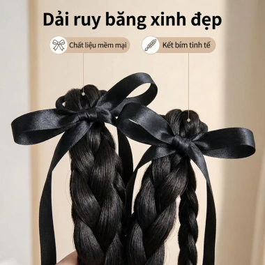 2 Tóc Giả Đuôi Ngựa Bím Xoắn Gấu Vòng Trước Tự Nhiên - Giá 78.000đ