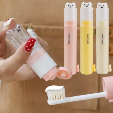 2IN1 Bàn Chải Đánh Răng Mini Hoạt Hình Dễ Thương Gập Lại Dụng Cụ Du Lịch Cắm Trại