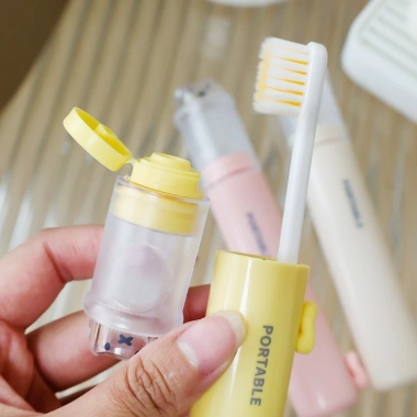 2IN1 Bàn Chải Đánh Răng Mini Hoạt Hình Dễ Thương Gập Lại Dụng Cụ Du Lịch Cắm Trại