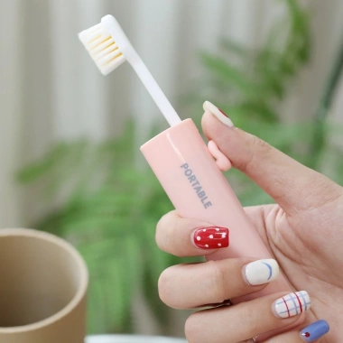 2IN1 Bàn Chải Đánh Răng Mini Hoạt Hình Dễ Thương Gập Lại Dụng Cụ Du Lịch Cắm Trại