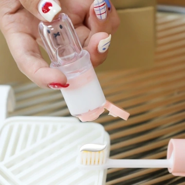 2IN1 Bàn Chải Đánh Răng Mini Hoạt Hình Dễ Thương Gập Lại Dụng Cụ Du Lịch Cắm Trại