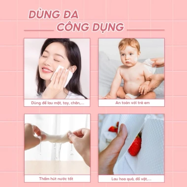 4 cuộn khăn giấy khô đa năng dùng 1 lần ANIMERRY 40 miếng - Lau mặt, tẩy trang, lau tay - Chỉ 29.750₫