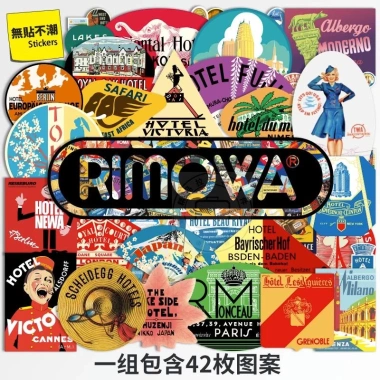 42 Miếng Dán Hành Lý Rimowa Retro Chống Thấm Nước - Tấm Lớn, Nhãn Dán, Ốp Lưng