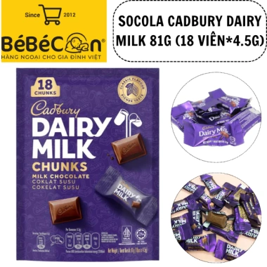5 Bịch Kẹo Socola Milk Cadbury Dairy 81gr Vị Sữa Ngọt Ngào Giá Ưu Đãi 89.999₫ 2
