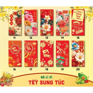50 phong bao lì xì Tết 2.026 Bính Ngọ giấy dày, mực in sắc nét, tặng túi bóng kính - 32.140₫