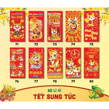 50 phong bao lì xì Tết 2.026 Bính Ngọ giấy dày, mực in sắc nét, tặng túi bóng kính - 32.140₫