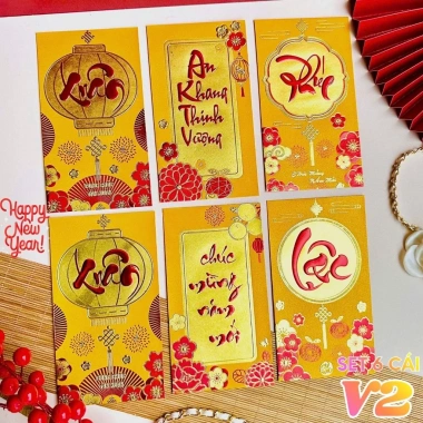 6 Bao Lì Xì Vàng Tết 2.026 Bính Ngọ - In Chữ Nổi Ép Kim 3D, Truyền Thống, 8.900₫