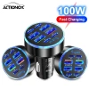 Actionok 100W Sạc Nhanh 8 Cổng PD QC3.0 USB-C cho Xe Hơi và Adapter Ô Tô