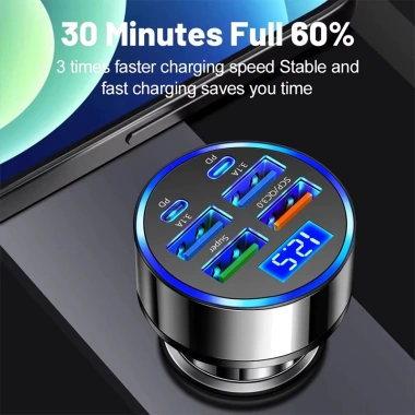 Actionok 100W Sạc Nhanh 8 Cổng PD QC3.0 USB-C cho Xe Hơi và Adapter Ô Tô
