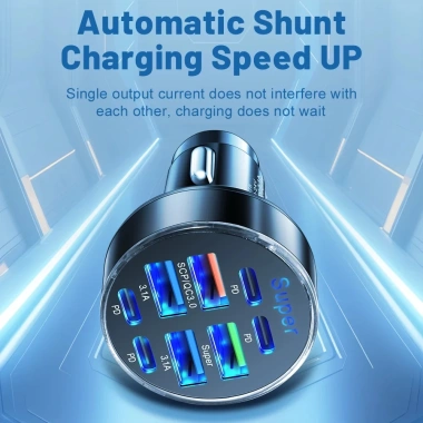 Actionok 100W Sạc Nhanh 8 Cổng PD QC3.0 USB-C cho Xe Hơi và Adapter Ô Tô