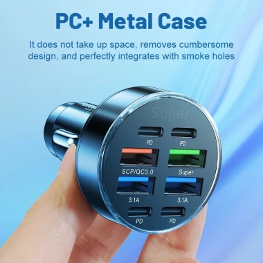 Actionok 100W Sạc Nhanh 8 Cổng PD QC3.0 USB-C cho Xe Hơi và Adapter Ô Tô