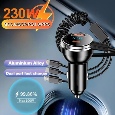 Actionok 230W Sạc Xe Hơi 5 Cổng Nhanh PD QC3.0 USB-C cho iPhone Samsung Xiaomi 2
