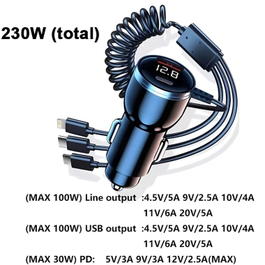Actionok 230W Sạc Xe Hơi 5 Cổng Nhanh PD QC3.0 USB-C cho iPhone Samsung Xiaomi 3