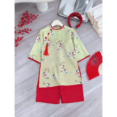 AD24 Sét Áo Dài Lụa Đôi Bé Trai Gái Chipi Tết Xinh 2.025 Lụa Cát Giá 138.600 VND 4