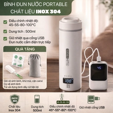 Ấm điện mini Portable 2 cổng sạc linh động – Cắm điện + Pin dự phòng USB – 433.999₫ 10