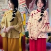 Ảnh Thật Set Áo Nhung Hoa Nhí Kết Nơ - Mặc Tết, Đi Chùa, Quần Lụa Suông Freeship 289k