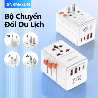 ANRMESUN 65W Bộ chuyển đổi điện toàn cầu 2USB 2Type-C Sạc nhanh 20W, bảo vệ quá tải, chịu nhiệt, nhẹ gọn