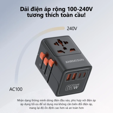 ANRMESUN 65W Bộ chuyển đổi điện toàn cầu 2USB 2Type-C Sạc nhanh 20W, bảo vệ quá tải, chịu nhiệt, nhẹ gọn 7 ANRMESUN 65W Bộ chuyển đổi điện toàn cầu 2USB 2Type-C Sạc nhanh 20W, bảo vệ quá tải, chịu nhiệt, nhẹ gọn 7