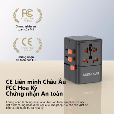 ANRMESUN 65W Bộ chuyển đổi điện toàn cầu 2USB 2Type-C Sạc nhanh 20W, bảo vệ quá tải, chịu nhiệt, nhẹ gọn