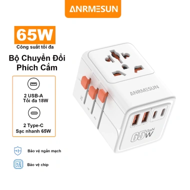 ANRMESUN 65W Bộ chuyển đổi điện toàn cầu 2USB 2Type-C Sạc nhanh 20W, bảo vệ quá tải, chịu nhiệt, nhẹ gọn 10 ANRMESUN 65W Bộ chuyển đổi điện toàn cầu 2USB 2Type-C Sạc nhanh 20W, bảo vệ quá tải, chịu nhiệt, nhẹ gọn 10