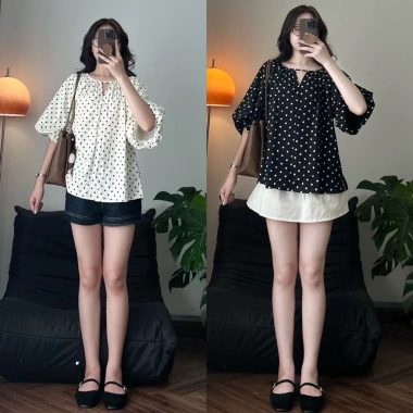 Áo Babydoll Tay Ngắn Nữ Bồng Cổ Tròn Màu Basic Halinh M277 – Giá 145k (174k) 3