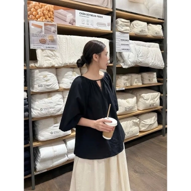 Áo Babydoll Tay Ngắn Nữ Bồng Cổ Tròn Màu Basic Halinh M277 – Giá 145k (174k) 4