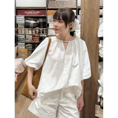 Áo Babydoll Tay Ngắn Nữ Bồng Cổ Tròn Màu Basic Halinh M277 – Giá 145k (174k) 7