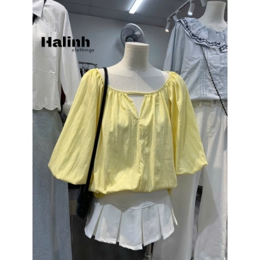 Áo Babydoll Tay Ngắn Nữ Bồng Cổ Tròn Màu Basic Halinh M277 – Giá 145k (174k) 8
