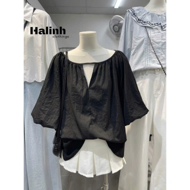 Áo Babydoll Tay Ngắn Nữ Bồng Cổ Tròn Màu Basic Halinh M277 – Giá 145k (174k) 9