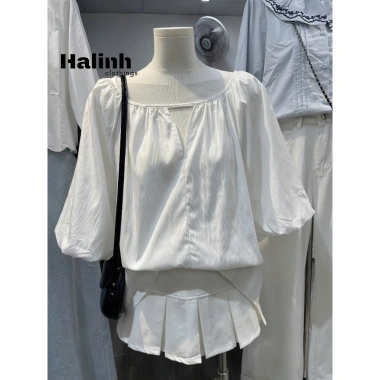 Áo Babydoll Tay Ngắn Nữ Bồng Cổ Tròn Màu Basic Halinh M277 – Giá 145k (174k) 10