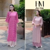 Áo cách tân 2 tà cổ tết đính cúc nơ, tay lỡ loe, vải gấm hoa Thanh Yên - lễ tết đồng phục