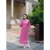 Áo cách tân 2 tà cổ tết đính cúc nơ, tay lỡ loe, vải gấm hoa Thanh Yên - lễ tết đồng phục 2