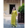 Áo cách tân 2 tà cổ tết đính cúc nơ, tay lỡ loe, vải gấm hoa Thanh Yên - lễ tết đồng phục 6