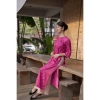 Áo cách tân 2 tà cổ tết đính cúc nơ, tay lỡ loe, vải gấm hoa Thanh Yên - lễ tết đồng phục 8
