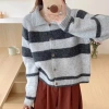 Áo Cadigan Nữ Polo Lông Thỏ - Len Cổ Bẻ Kẻ Ngang Đỏ Xám Khuy Gỗ, Noel Tết 225k 4
