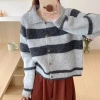 Áo Cadigan Polo Lông Thỏ: Áo Khoác Len Cổ Bẻ Kẻ Ngang Đỏ Xám, Khuy Gỗ Noel Tết Orangecloset 4