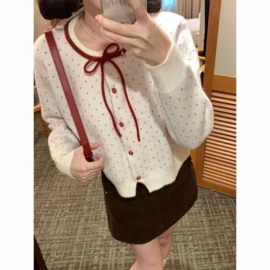 Áo cardigan len chấm bi nơ tiểu thư DABA SP386 - Giao trước Tết, chỉ 18.9k