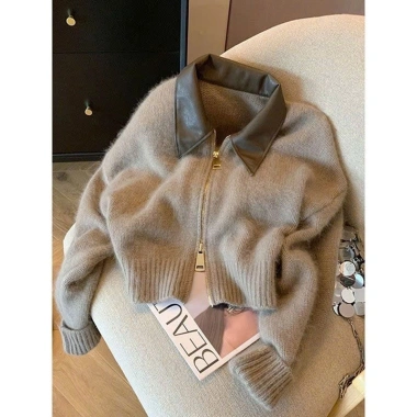 Áo cardigan len croptop MT33 SP252 - khóa kéo 2 chiều, cổ sơ mi, giao Tết, chỉ 209.000₫ 2